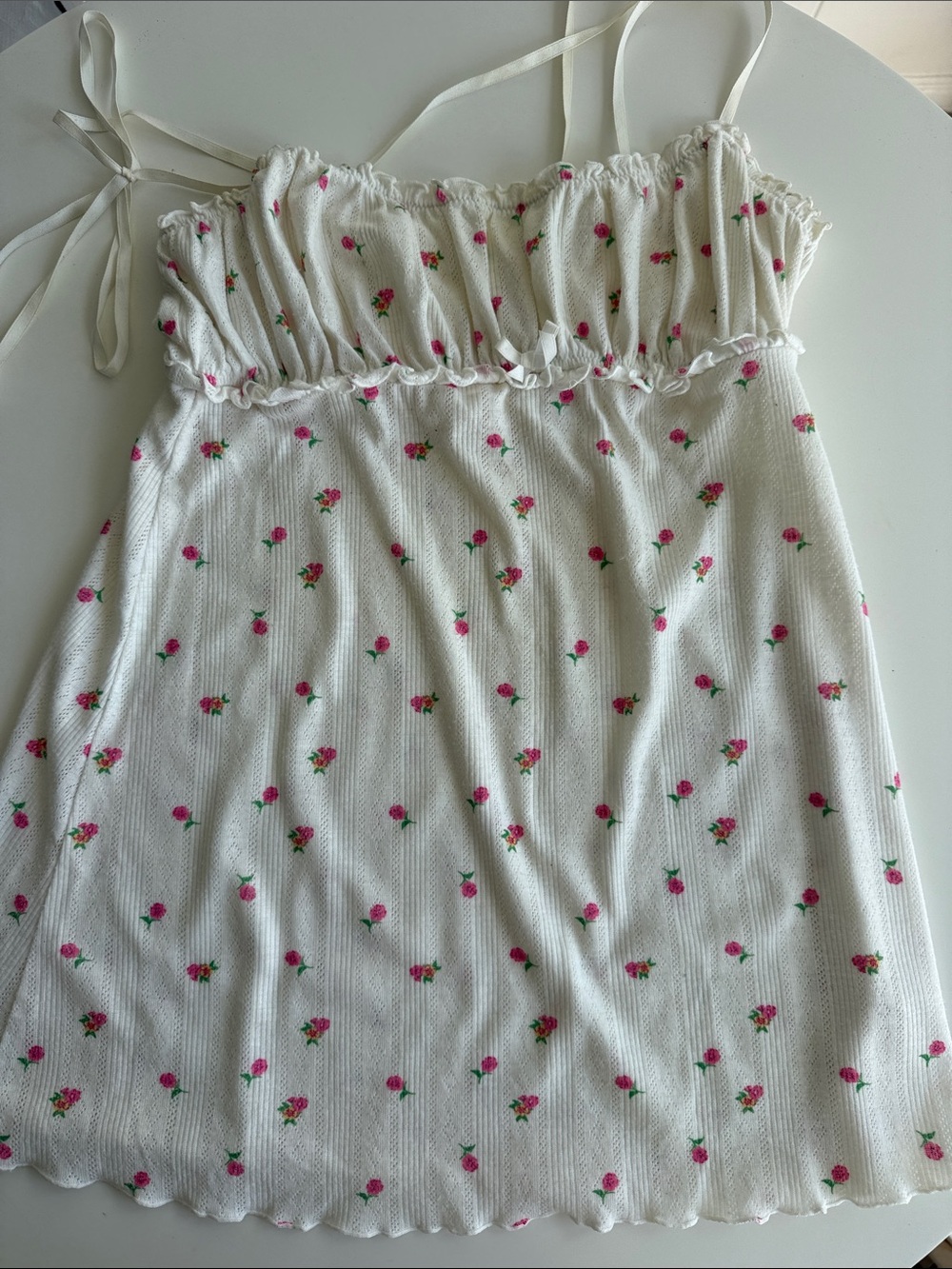 For Love & Lemons White Mini Dress with Pink Floral Print